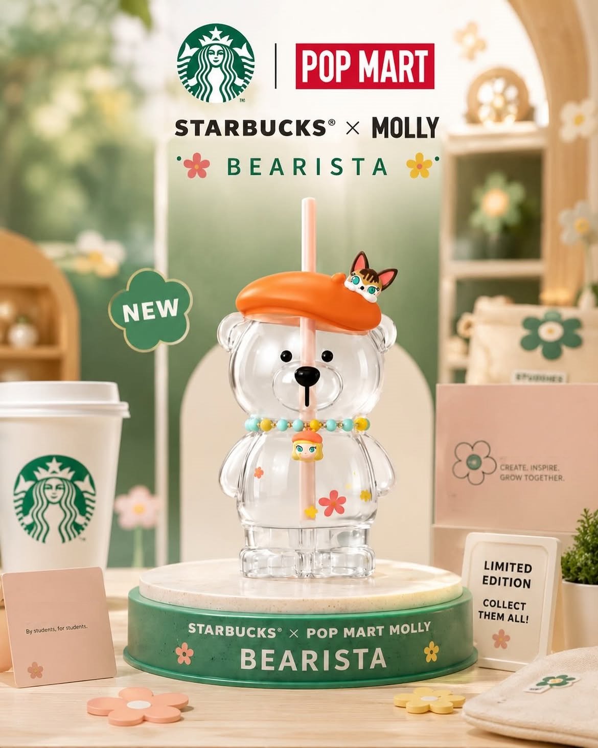 Starbucks x MOLLY series Little Painter glass straw cup 460ML
