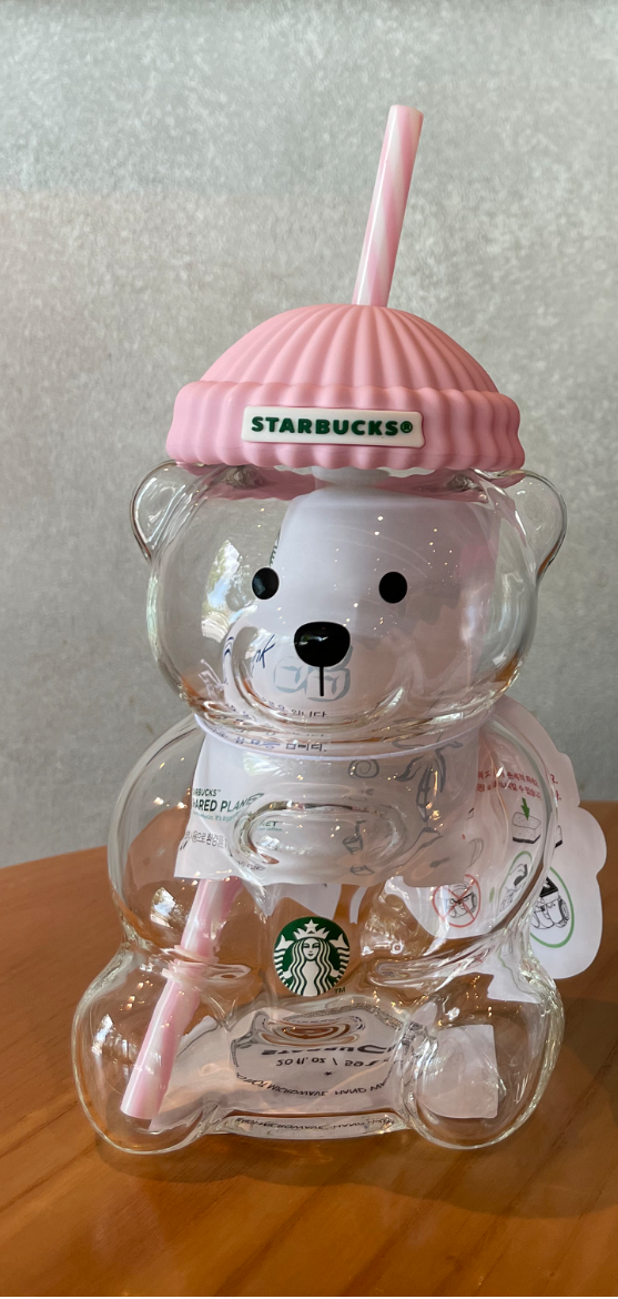 Light pink bear-shaped straw cup, 591ml
