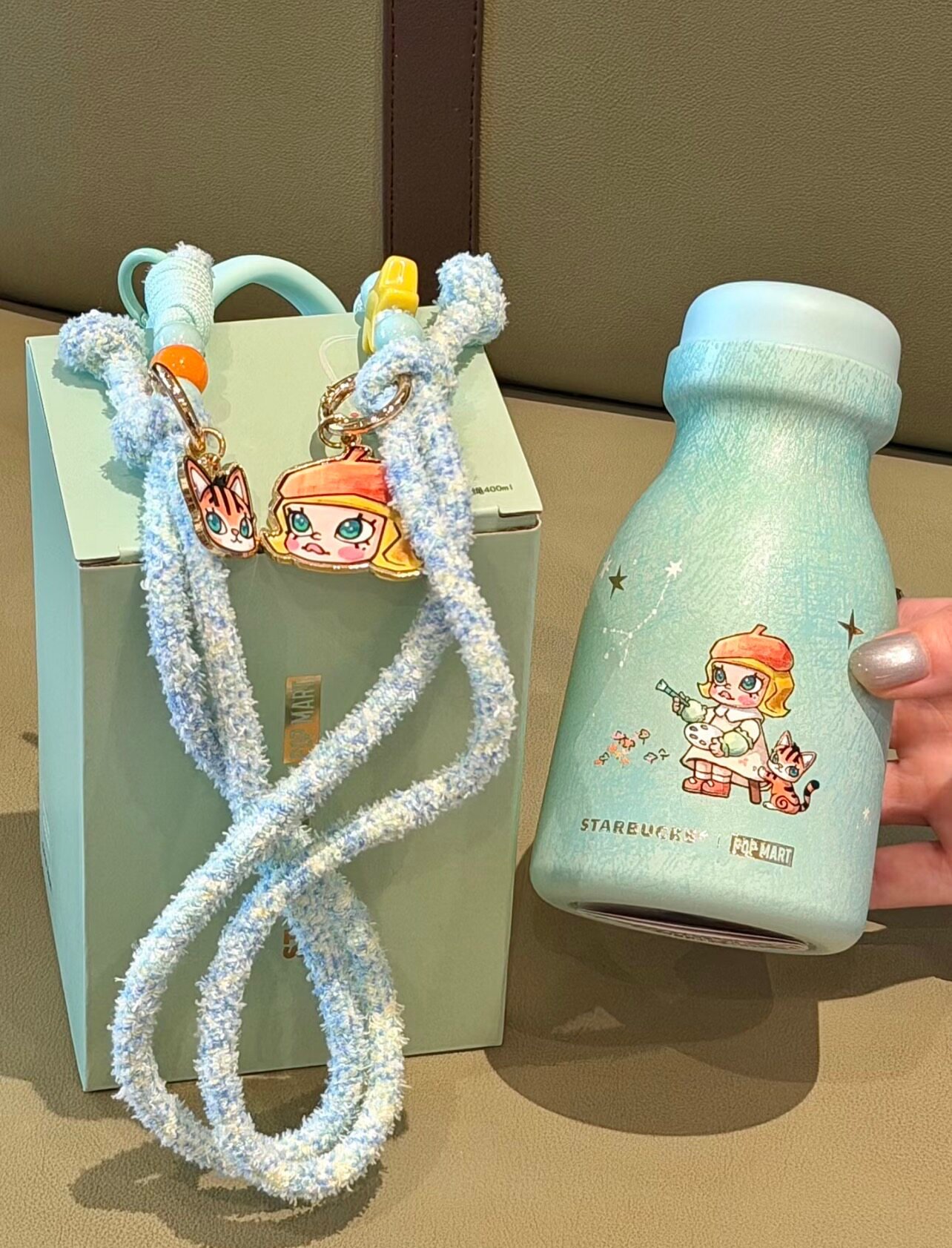 400ML Soft Snow Star Dream Series Little Painter Stainless Steel Mug with Carrying Strap