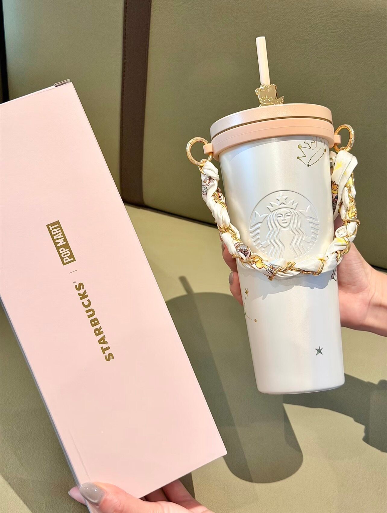 860ML Stainless Steel Straw Cup with Hanging Chain