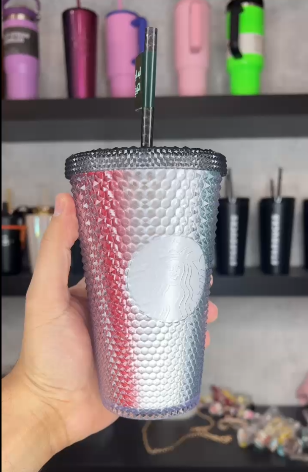 red and gray cold cup from starbucks