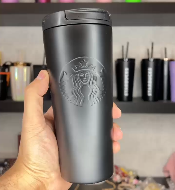 Black tumbler from Starbucks (stainless)