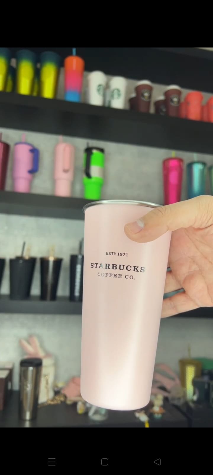 light pink tumbler from Starbucks (stainless)