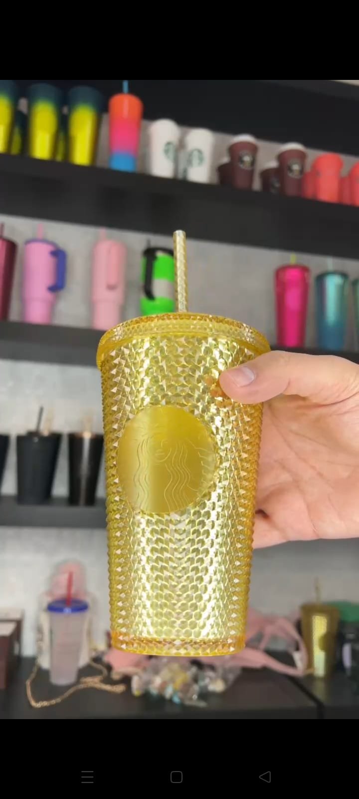 yellow cold cup from Starbucks