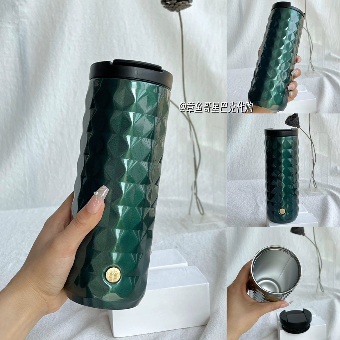 473ml Dark Green Stainless Steel Thermos Mug with Rhomboid Nameplate