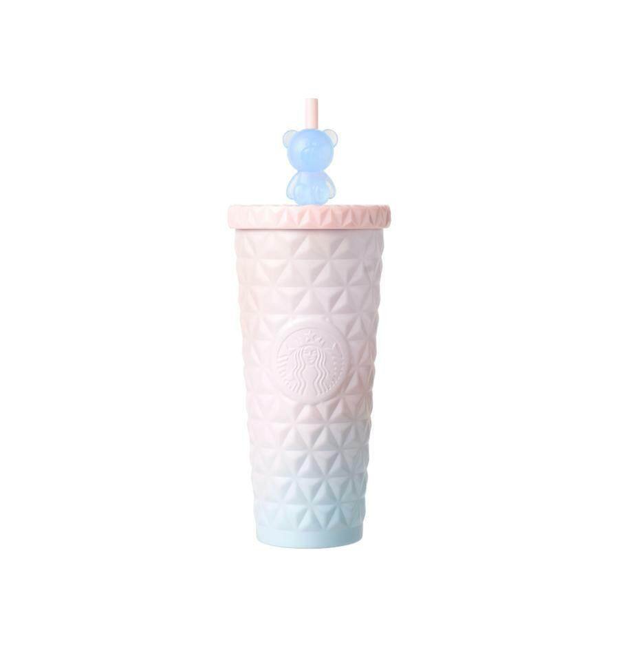 Blue and pink stainless steel straw cup 473ml