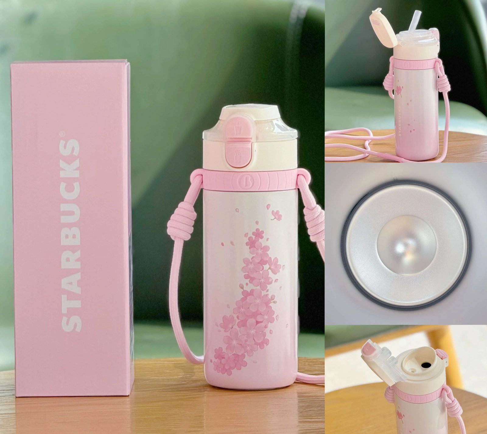 500ml Cherry Blossom Stainless Steel Travel Mug with Strap