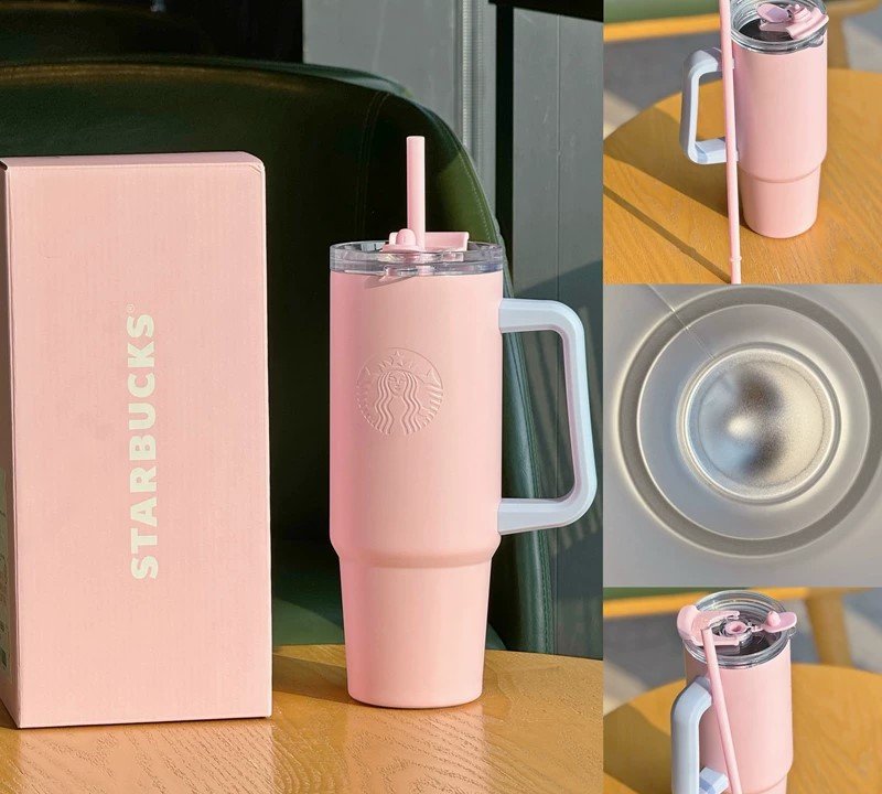 900ml Cherry Blossom Stainless Steel Straw Cup