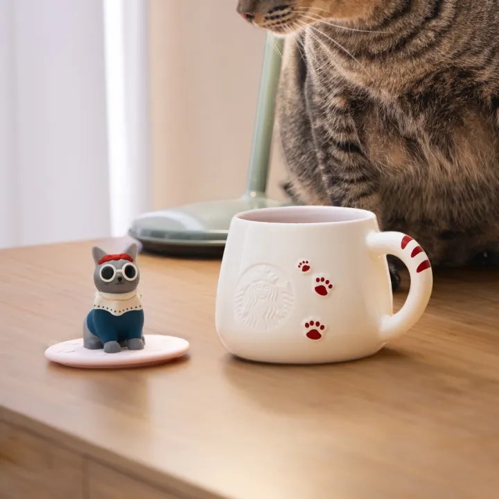purrs of joy collection - Starbucks Cozy Cat Ceramic Mug Lid 12oz