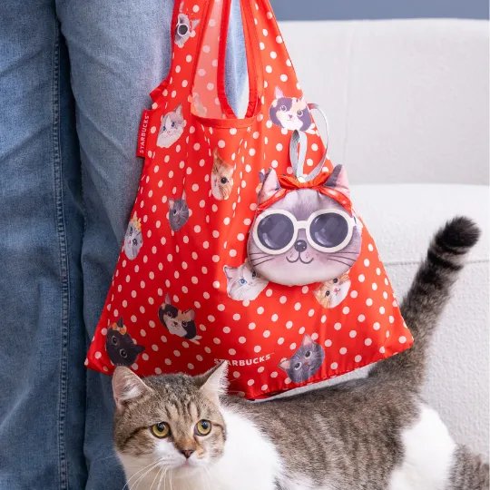 Starbucks Grey Cat Whiskers Foldable Reusable Bag