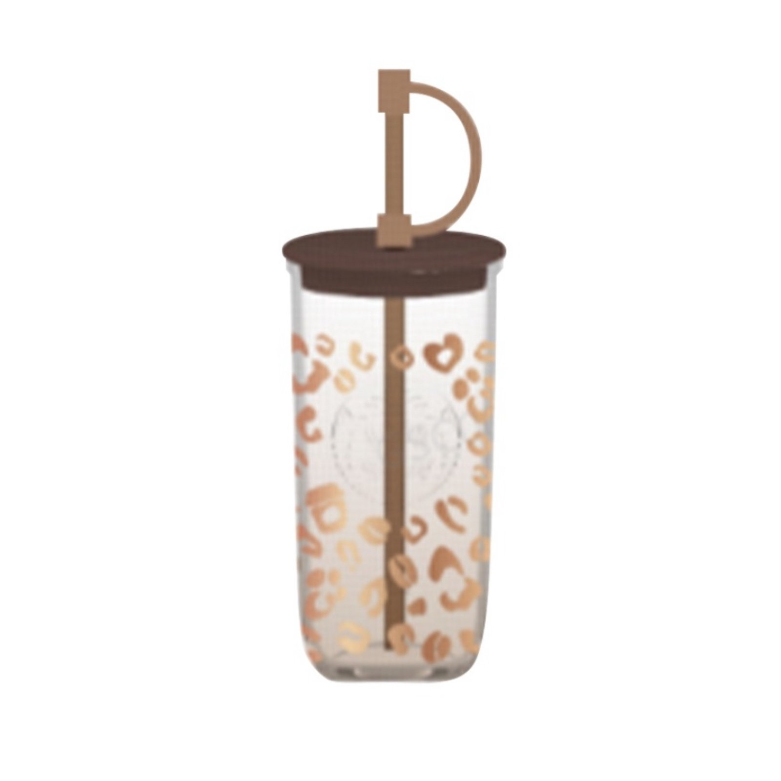 530ml Leopard Print Brown Triangular Bottom Glass Straw Cup