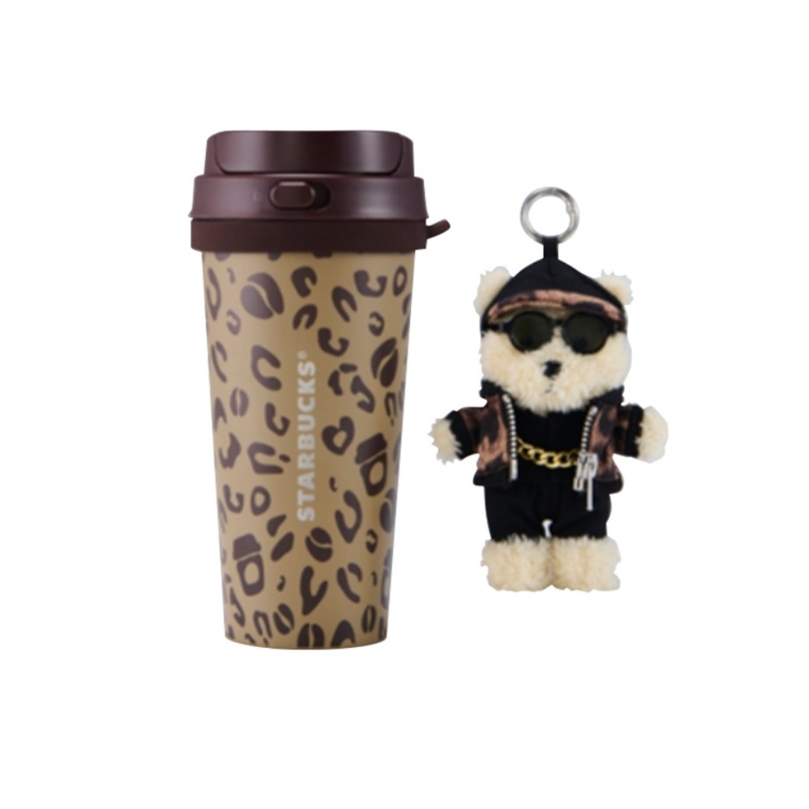 500ml Leopard Print Coffee-Colored Stainless Steel Travel Mug with Doll