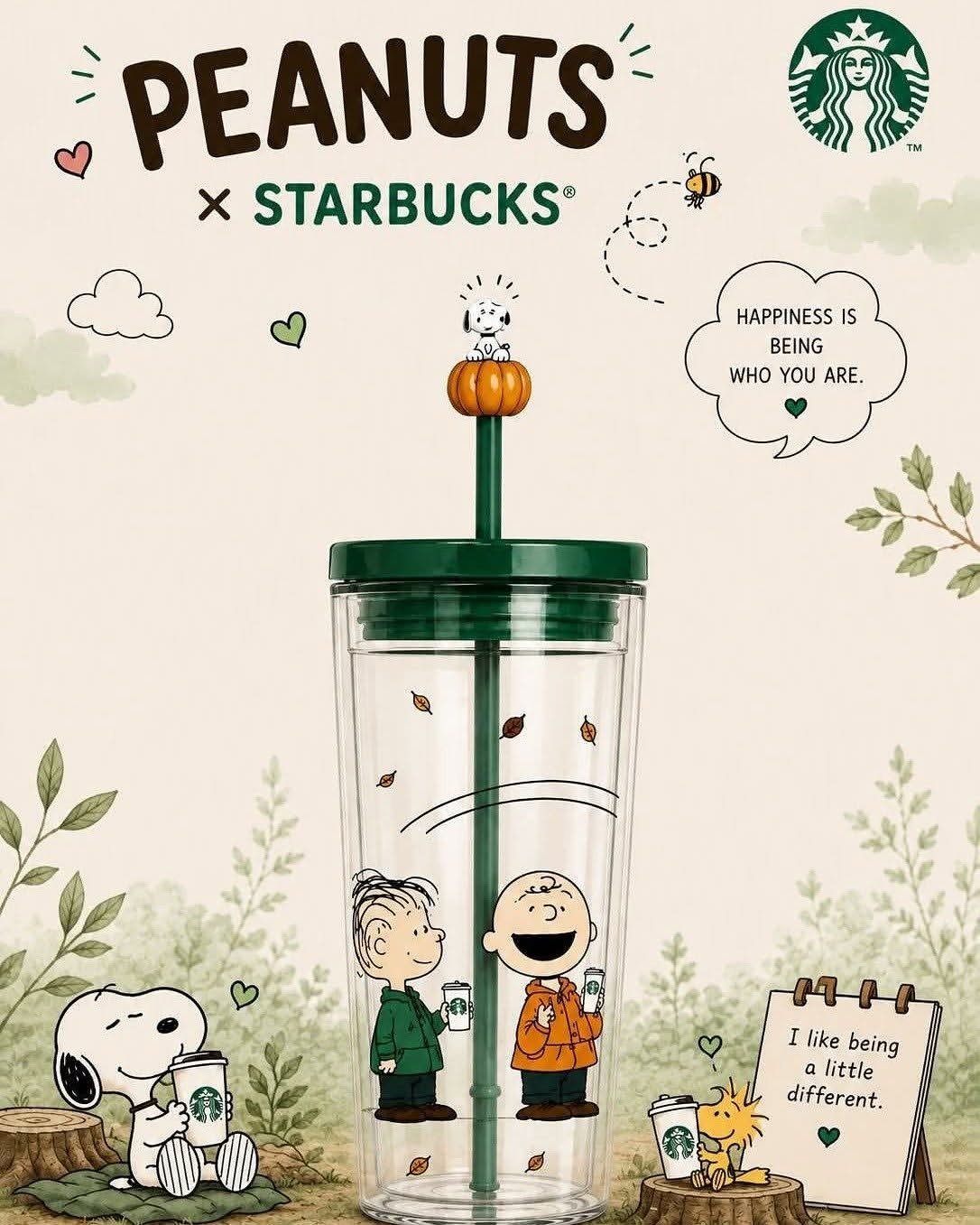 Starbucks Snoopy Collaboration Autumn Mug - Peanuts Snoopy Plastic Straw Cup 710ml