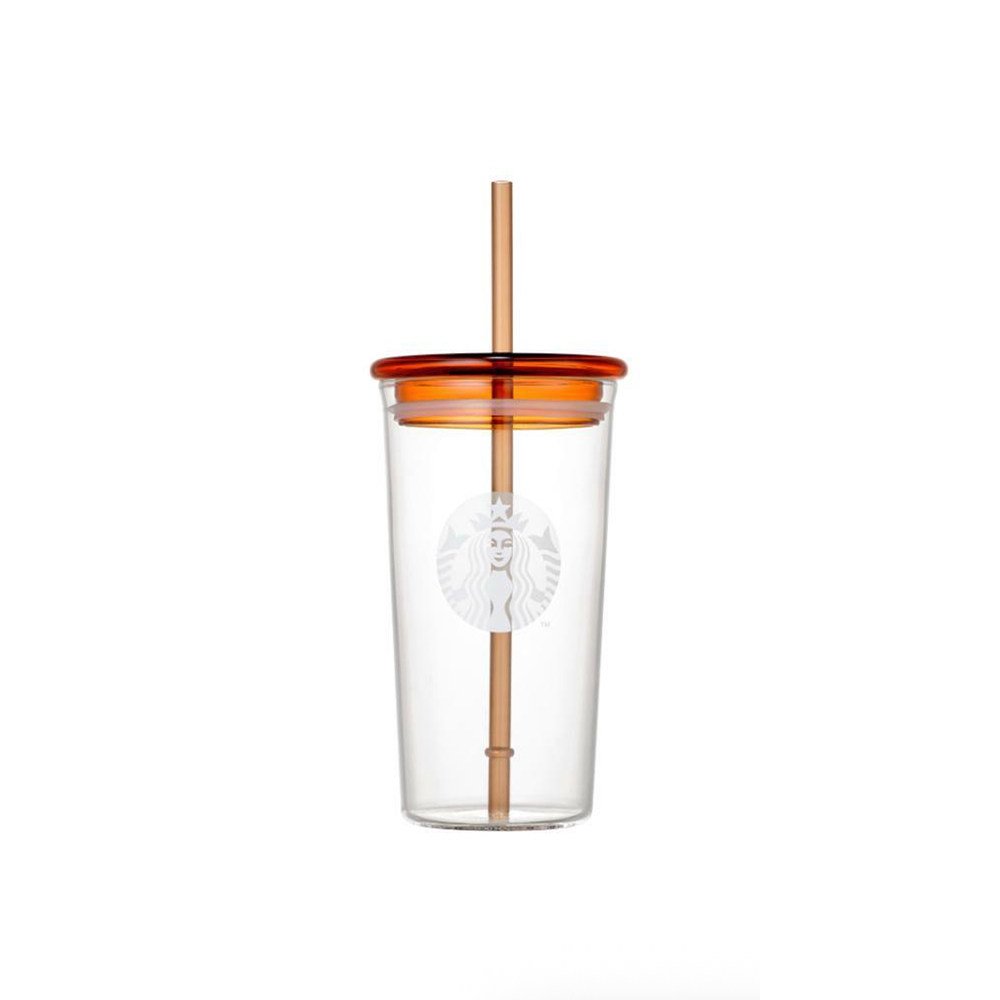 Amber glass straw cup 473ml
